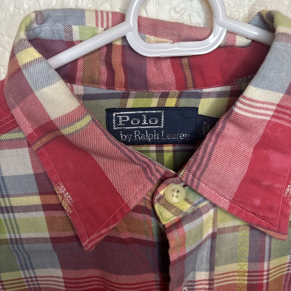 Vintage Polo Ralph Lauren Roll Tab Sleeve Shirt Pink Plaid Mens Large - Picture 2 of 16